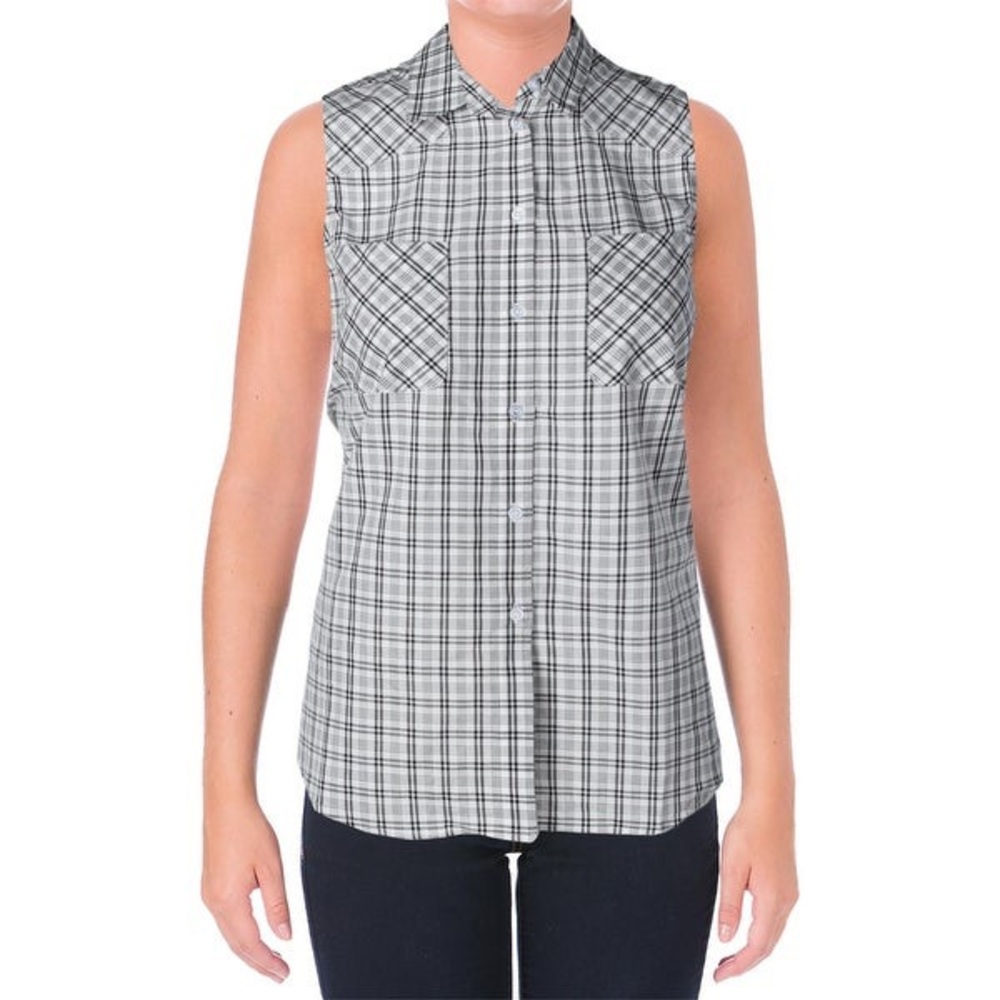 SUPPLY & DEMAND PLAID MIXED-MEDIA SLEEVELESS BLOUSE
